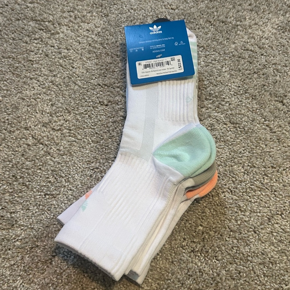 adidas Men's White and Soft Pastel Athletic Socks